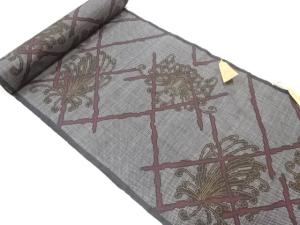 大特価品　糸菊に破れ格子模様織り出し本場泥大島紬着尺反物(5マルキ)(韓国産)